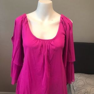 Boston Proper Peek-A-Boo Sleeve hot Pink blouse